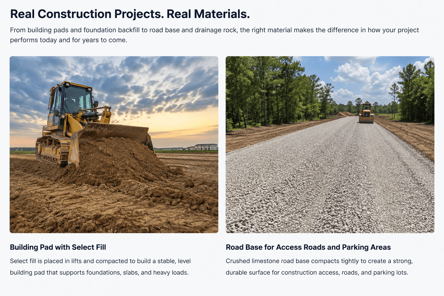 Construction & Foundation Materials in Texas: Fill Dirt, Select Fill, Road Base, Sand & Bulk Aggregate Delivery